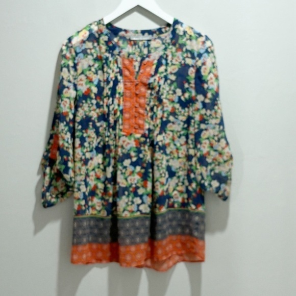 DANIEL RAINN Women’s Multicolor Floral Geometric Print Chiffon Blouse Size M - Picture 2 of 9